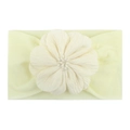 Bandeau bébé en nylon jaune crème avec grande fleur en tissu et décor de perles - Beige