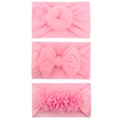 Baby nylon headband 3-piece set in pink with donut, bow, and chiffon flower designs - Pink