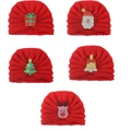 Détails de bonnets en tricot rouges pour bébé avec cinq écussons festifs de Noël variés - 5 Couleurs Mélangées