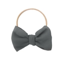 Dark grey ribbed bow nylon headband for babies with high elasticity nude band - Gray