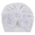 Turbante de terciopelo blanco para bebé con tres flores decorativas y perlas - Blanco