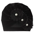 Dettaglio di turbante nero in velluto per neonati con fiori in rete e finte perle - Taglia unica / Nero