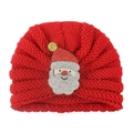 Close-up of red knit baby turban hat with a sparkling Santa Claus patch for Christmas - Santa Claus (Style B)