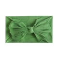 Detailed view of grass green baby headband with a large handmade soft bow knot - Green