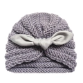 Knitted lavender baby turban hat with a cute grey rabbit ear bow for autumn and winter - Gray