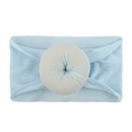 Soft light blue nylon baby headband featuring a decorative round pleated fabric flower - Blue