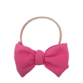 Pink waffle texture bow on nude nylon headband for infants and babies with soft fabric - Rose Red