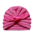 Knitted baby turban hat in rose pink with cute rabbit ear bow design for winter - Rose Red