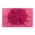 Soft pink elastic nylon baby headband featuring a magenta ruffled flower and floral stamens - Rose Red