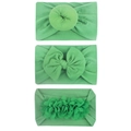 Three-piece set of bright green elastic nylon headbands with donuts and bows for babies - Green