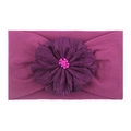 Soft elastic nylon baby headband in magenta purple with a large floral decoration - Deep Purple