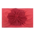 Elastic baby nylon headband in bright red with a large textured floral ornament - Red