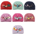 Cozy baby knit turban hats with floral bows in seven colors for autumn and winter - 7-Color Assorted Mix