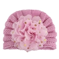 Pink knit baby beanie with a large gold polka dot organza flower for newborns - Pink