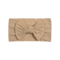 Soft nylon baby headband with a large khaki bow design for infant girls - Light Coffee