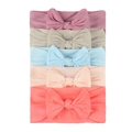 Set di 5 fasce per neonati in nylon morbido con fiocchi colorati in tonalità pastello - Taro Grigio Blu Rosa-Chiaro Corallo (C)
