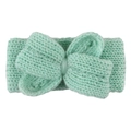 Detailansicht eines mintgrünen Strickstirnbands mit Schleife und Garntextur für Winter - Minzgrün