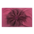 Bandeau bébé en nylon bordeaux avec grande fleur plissée et détails de perles élégantes - Bordeaux