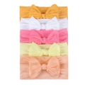 Set di 5 fasce per capelli neonato in morbido nylon con fiocchi grandi in colori pastello - Ocra Bianco Rosa Beige Nudo (D)