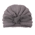 Winter knitted baby beanie with large bow decoration in medium grey color for toddlers - Gray