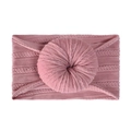 Close-up of pink knit baby headband featuring a soft donut knot and braided texture - Taro Purple