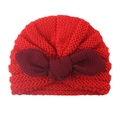 Turbante neonato rosso in maglia spessa con grande fiocco decorativo per l'autunno - Rosso