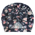Zachte katoenen babytulband met bloemenprint en grote strik in donkerblauw gestreept - Marine Bloemen