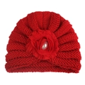 Gorro de punto rojo para bebé con flor grande de gasa y detalle de perla elegante - Rojo