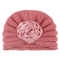 Pink knit baby beanie with large satin rose flower, cozy winter hat for infant girls - Dusky Pink