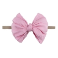 Bandeau bébé rose clair à nœud côtelé avec élastique en nylon de couleur chair doux - Rose