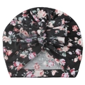 Baby tulbandmuts met knoopontwerp en roze bloemenprint op zachte zwarte stof - Zwart Bloemen