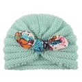 Light green baby knit hat with colorful floral bow detail for infants and toddlers - Mint Green