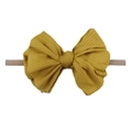 Détail du bandeau pour bébé en tissu côtelé jaune gingembre avec grand nœud élastique - Jaune