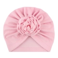 Turbante rosa per neonati con rosa in tessuto 3D e texture in maglia a pieghe - Rosa