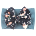 Dettaglio fascia per neonati in nylon con grande fiocco decorativo a stampa floreale - Blu Notte