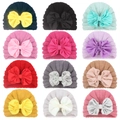Knitted infant turban hats with large bows in 12 stylish colors for baby girls - 12 Colors Mixed