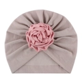 Turbante per neonati rosa morandi con grande rosa in raso 3D per l'autunno e l'inverno - Grigio