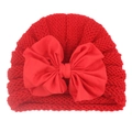 Infant red knitted hat with a large decorative bow, soft baby headwrap for winter - Red