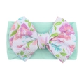 Mintgroene baby hoofdband van nylon met grote bloemenprint wafeltextuur strik - Bloemenprint (13-5412) / Muntgroen