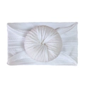 Soft white baby nylon headband featuring a large donut knit flower ornament - White