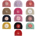 Bonnet turban tricoté pour bébé avec fleur de perles en 13 couleurs assorties - 13 Couleurs Assorties