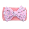 Roze baby hoofdband van nylon met grote eenhoorn en regenboog print strik voor meisjes - Eenhoorn Regenboog Print (15-1717) / Roze