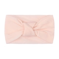 Detail view of pink soft nylon wide headband with double-layered knotted design for baby girls - Light Pink
