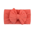 Bandeau élastique orange corail en nylon avec grand nœud et texture maille côtelée - Rouge Pastèque (16-1641)