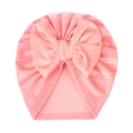 Close-up of soft pink velvet baby turban hat with a large decorative bow detail - One Size / Pink
