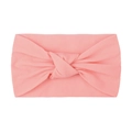 Detail of peach pink nylon knotted wide headband with soft elastic knit texture - Pink