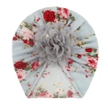Light blue floral infant beanie with a grey mesh gold-dotted flower decoration - Light Blue Floral Print (G)