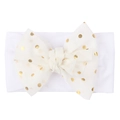 White nylon baby headband with large white chiffon gold polka dot bow ornament - White