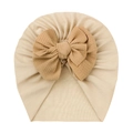 Beige newborn turban hat with a large waffle knit textured bow accessory - Light Coffee