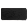 Detail of a soft black nylon hair band for babies featuring a stylish twisted knot design - Black